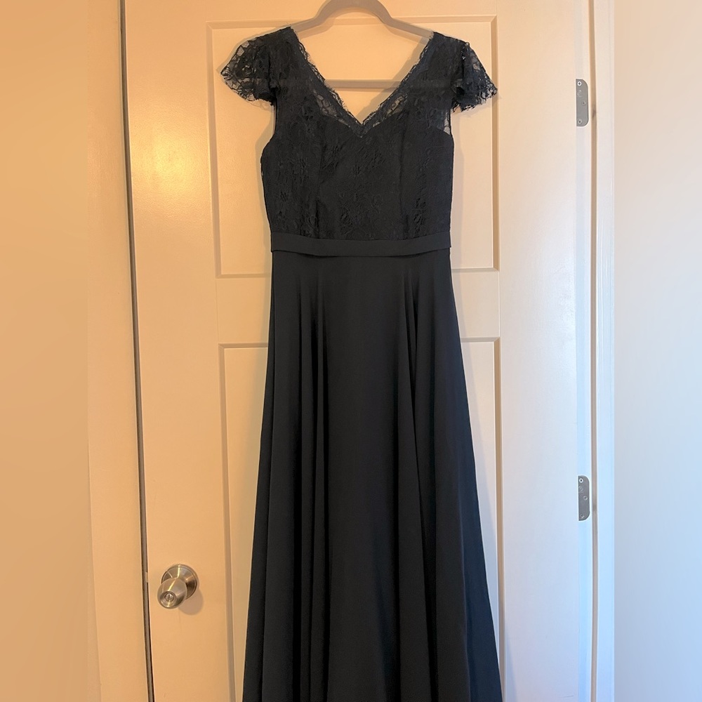 Full length lace and chiffon Azazie dress